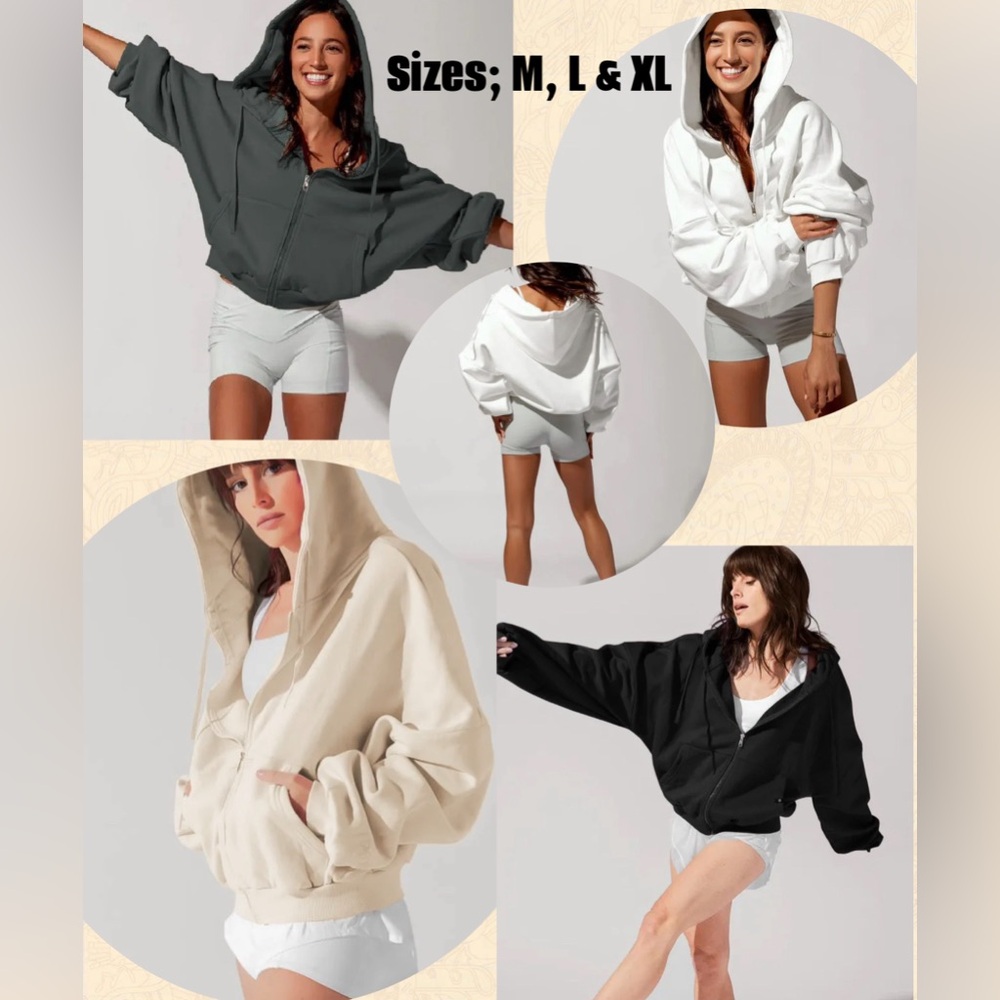 2024 Full Fashion Women Long Sleeve Sweatshirts Hoodies Zip With Pockets M/L/XL